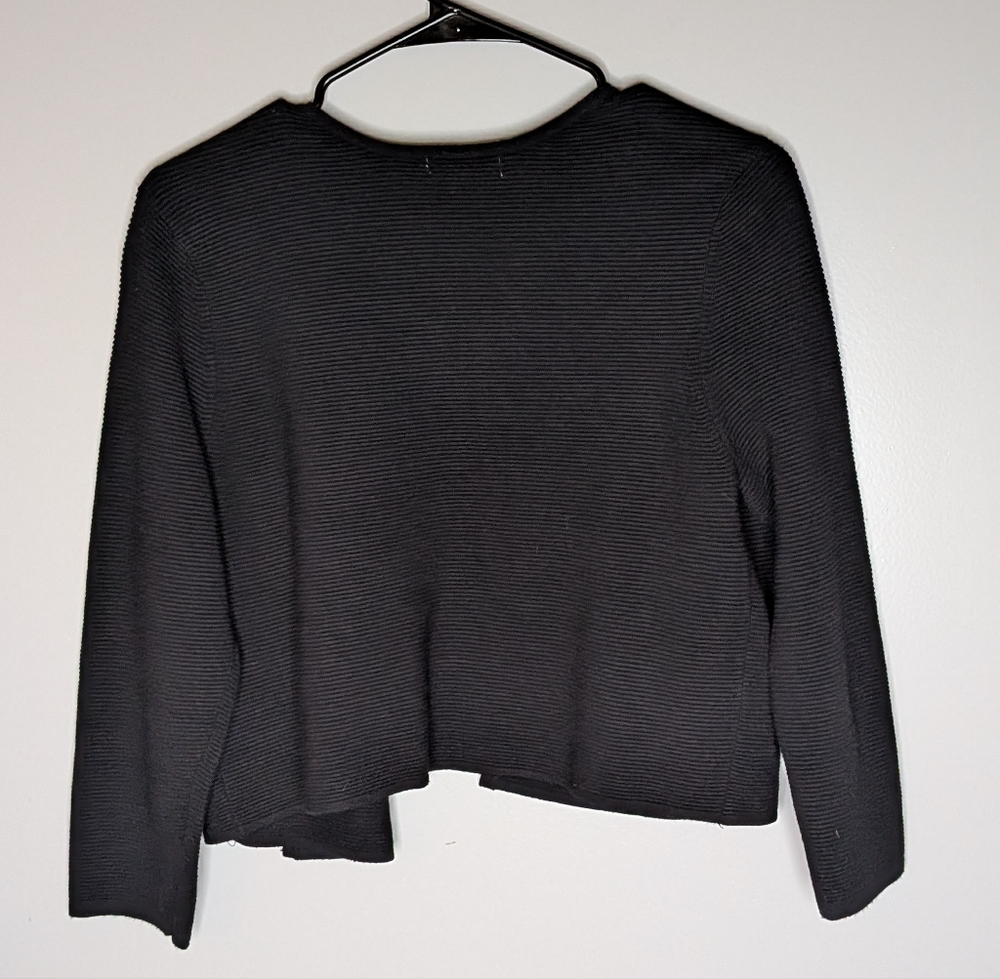 Charter Club Cardigan Sweater Black TexturedOpen Front Cropped‎ Size M - Picture 5 of 16